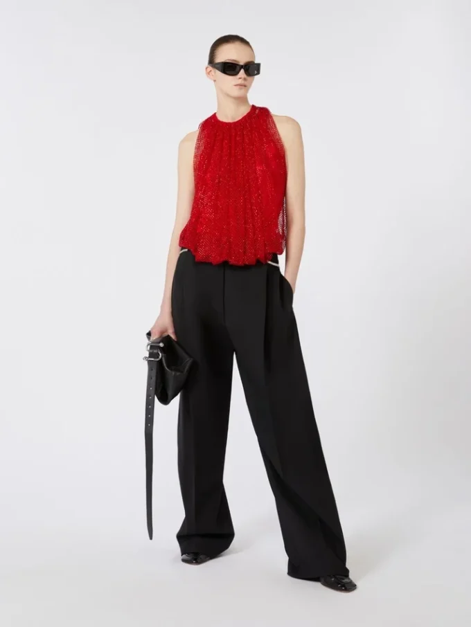 Mesh top met kristallen, rood