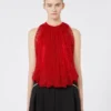 Mesh top met kristallen, rood