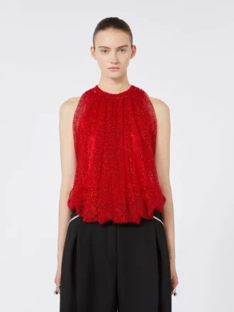 Mesh top met kristallen, rood