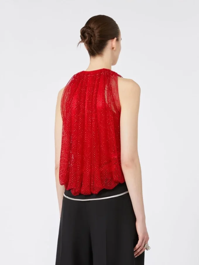 Mesh top met kristallen, rood