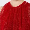 Mesh top met kristallen, rood