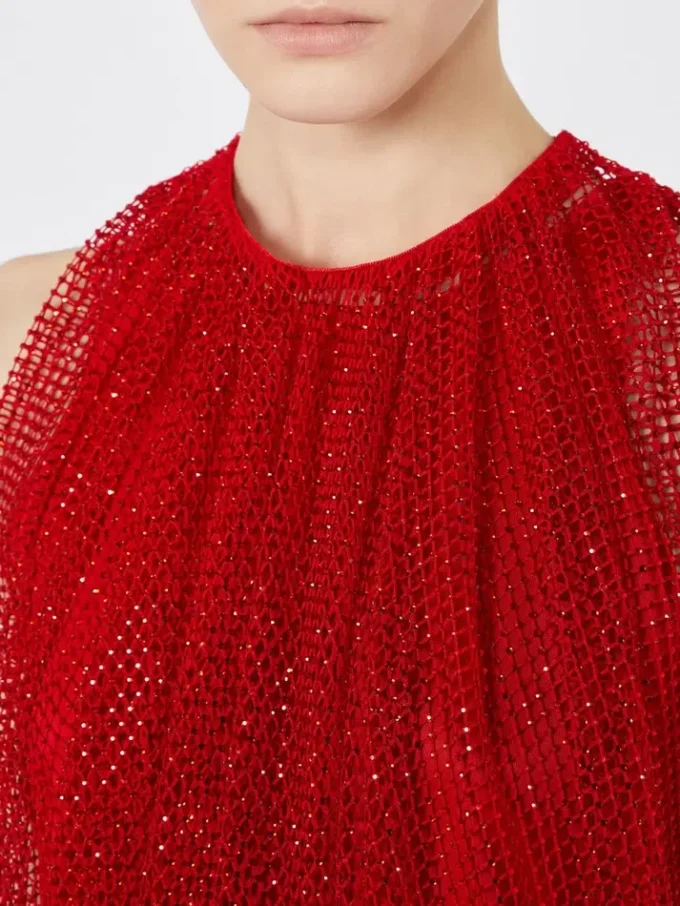 Mesh top met kristallen, rood