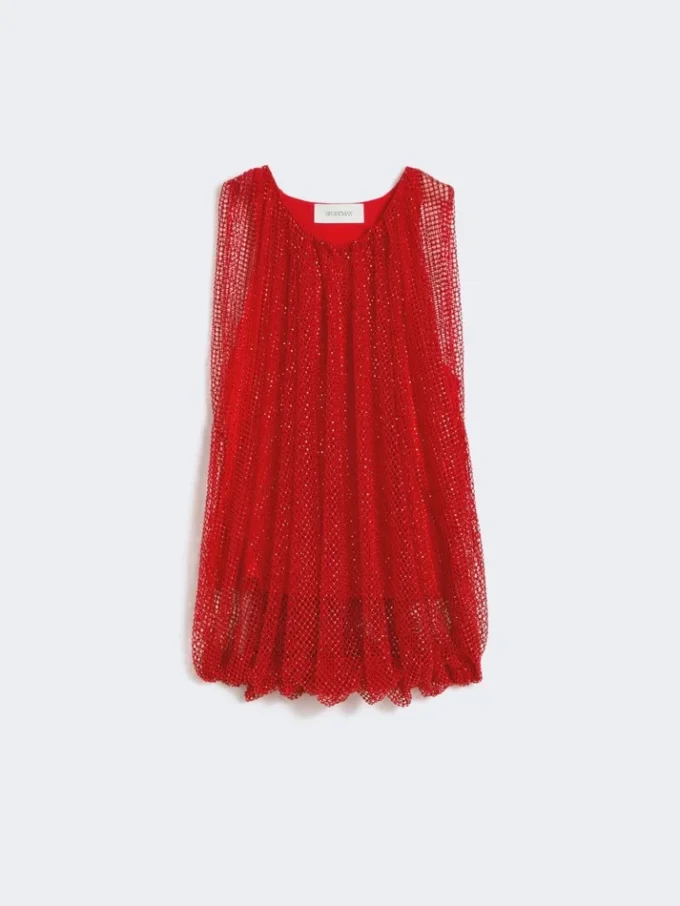 Mesh top met kristallen, rood