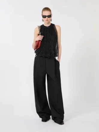 Mesh top met kristallen, zwart