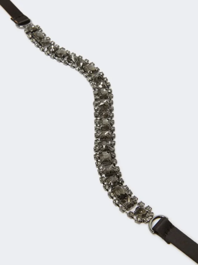 Met juwelen versierde satijnen riem, zwart Met juwelen versierde satijnen riem, zwart