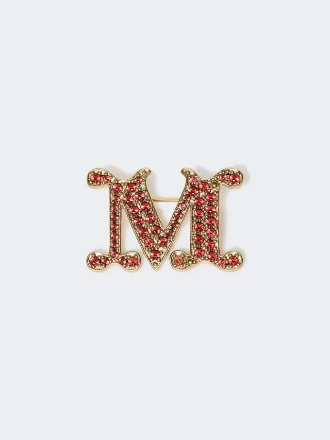 Met kristallen versierde monogrambroche, rood Met kristallen versierde monogrambroche, rood