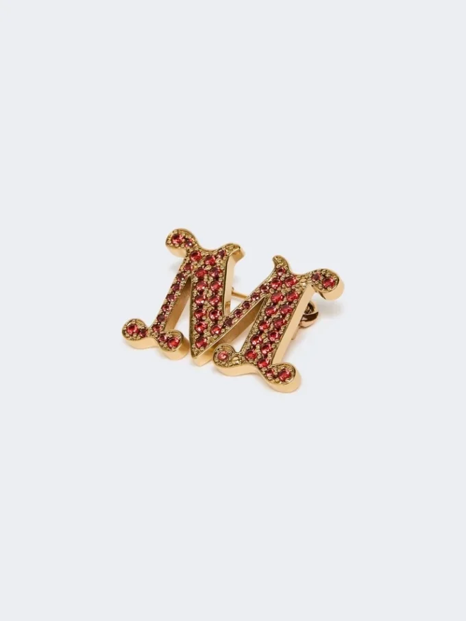 Met kristallen versierde monogrambroche, rood Met kristallen versierde monogrambroche, rood