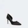 Met kristallen versierde satijnen pumps, zwart