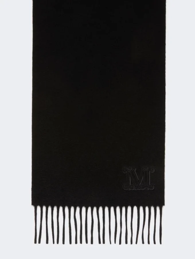Met monogram geborduurde kasjmier stola, zwart