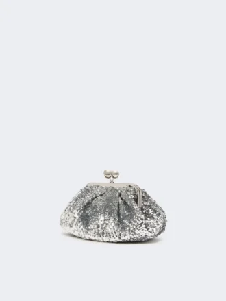 Met pailletten versierde kleine satijnen Pasticcino-tas, zilver