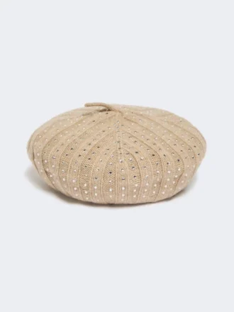 Met strass versierde kasjmier baret, zandkleur Met strass versierde kasjmier baret, zandkleur