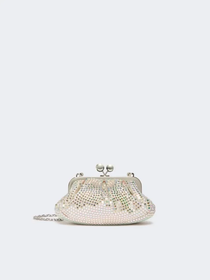 Met strass versierde kleine satijnen Pasticcino-tas, antiekroze Met strass versierde kleine satijnen Pasticcino-tas, antiekroze