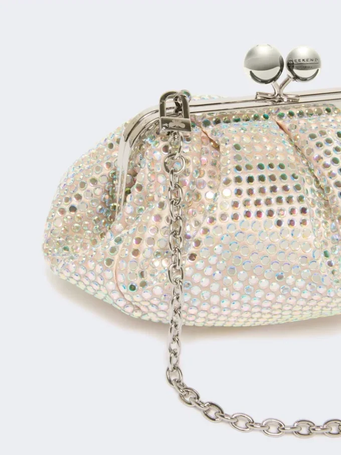 Met strass versierde kleine satijnen Pasticcino-tas, antiekroze Met strass versierde kleine satijnen Pasticcino-tas, antiekroze