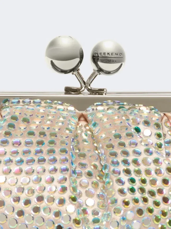 Met strass versierde kleine satijnen Pasticcino-tas, antiekroze Met strass versierde kleine satijnen Pasticcino-tas, antiekroze