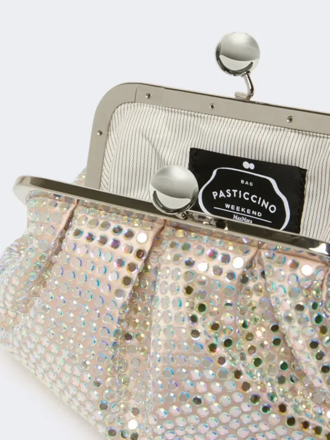 Met strass versierde kleine satijnen Pasticcino-tas, antiekroze Met strass versierde kleine satijnen Pasticcino-tas, antiekroze