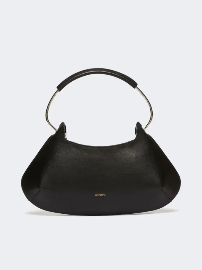 Middelgrote leren Caju-tas, zwart Middelgrote leren Caju-tas, zwart