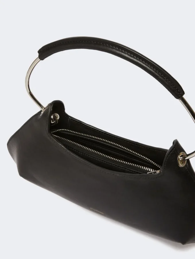 Middelgrote leren Caju-tas, zwart Middelgrote leren Caju-tas, zwart