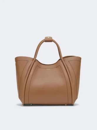 Middelgrote leren tas in marineblauw, bruin-brons
