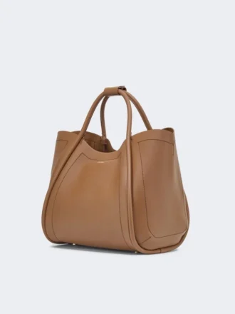 Middelgrote leren tas in marineblauw, bruin-brons