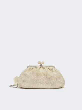 Middelgrote pasticcino-tas met raffia-effect, tortelduif