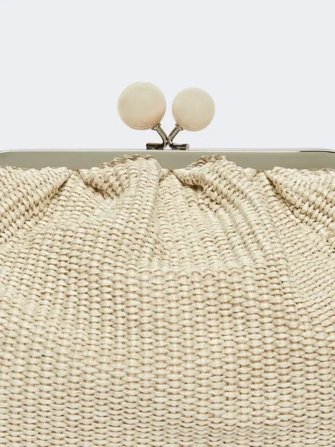 Middelgrote pasticcino-tas met raffia-effect, tortelduif Middelgrote pasticcino-tas met raffia-effect, tortelduif