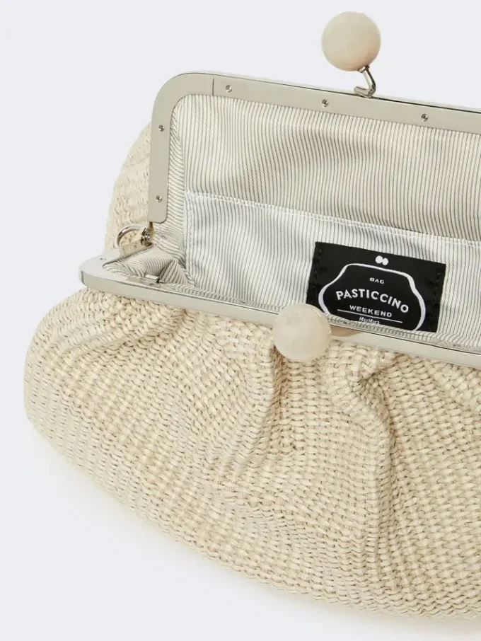 Middelgrote pasticcino-tas met raffia-effect, tortelduif Middelgrote pasticcino-tas met raffia-effect, tortelduif