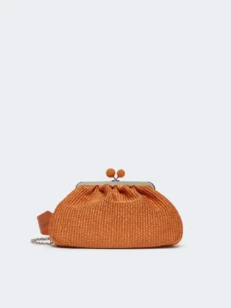 Middelgrote pasticcino-tas met raffia-effect, zalmkleurig