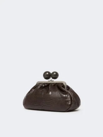 Middelgrote Pasticcino-tas van leer met krokodillenprint, donkerbruin Middelgrote Pasticcino-tas van leer met krokodillenprint, donkerbruin