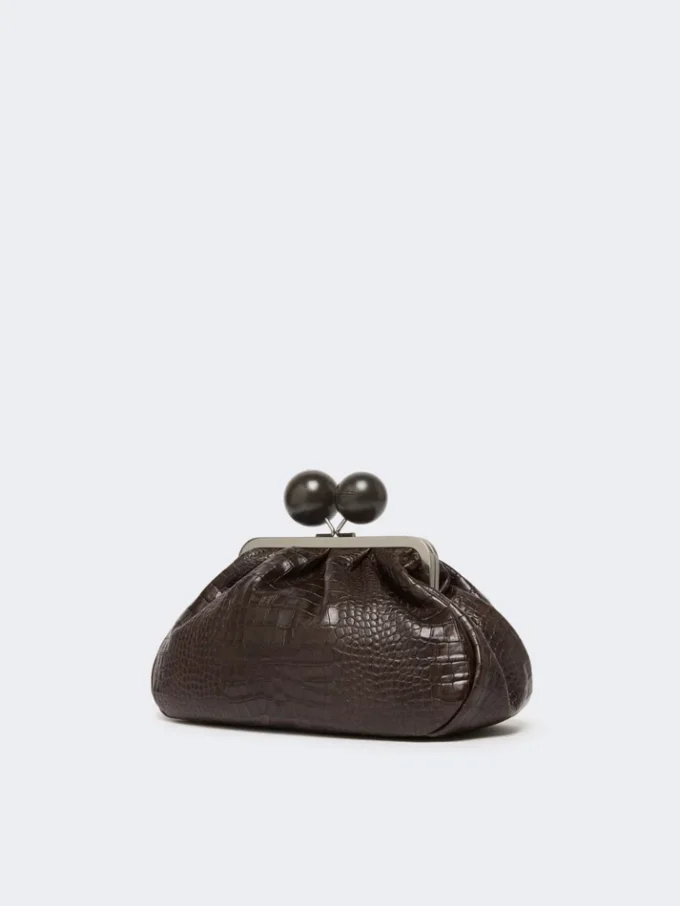 Middelgrote Pasticcino-tas van leer met krokodillenprint, donkerbruin Middelgrote Pasticcino-tas van leer met krokodillenprint, donkerbruin