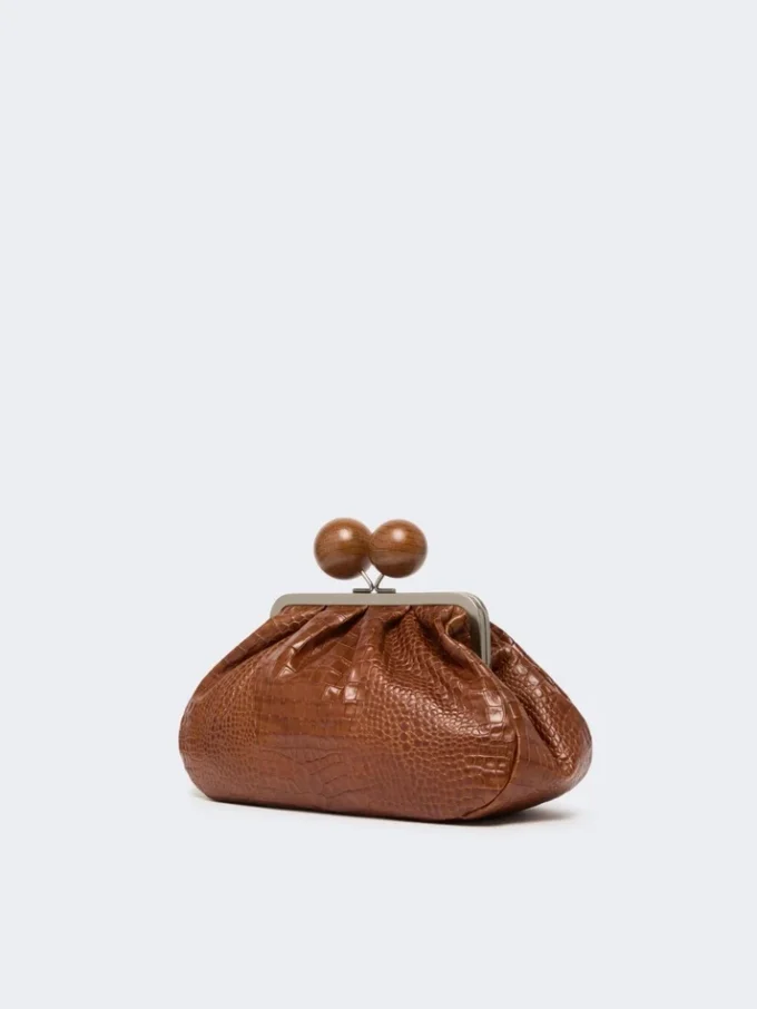 Middelgrote Pasticcino-tas van leer met krokodillenprint, roodbruin