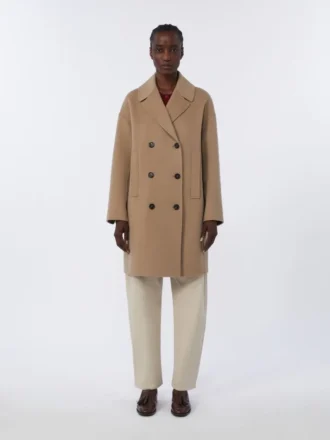 Midi-jas van wollen broadcloth, beige