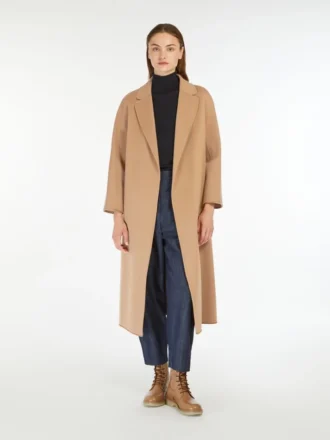 Midi-jas van wollen broadcloth, camel