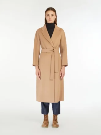 Midi-jas van wollen broadcloth, camel