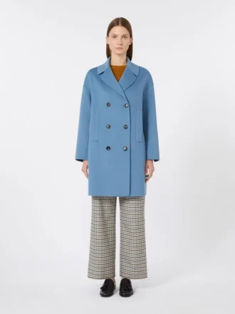 Midi-jas van wollen broadcloth, lichtblauw