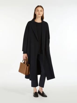 Midi-jas van wollen broadcloth, middernachtblauw