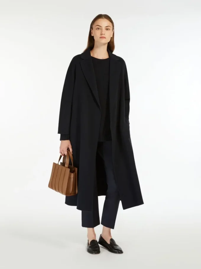 Midi-jas van wollen broadcloth, middernachtblauw