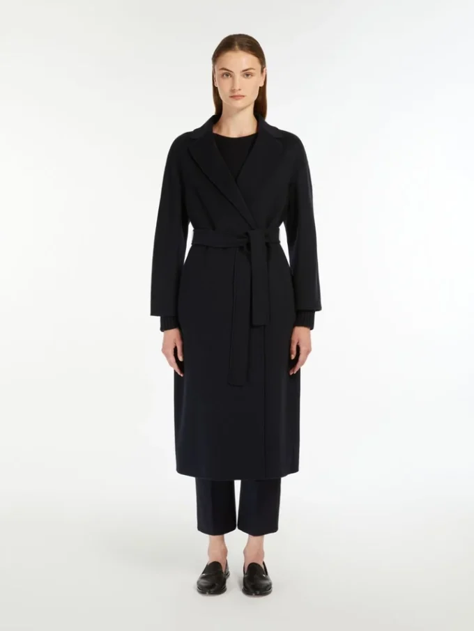 Midi-jas van wollen broadcloth, middernachtblauw