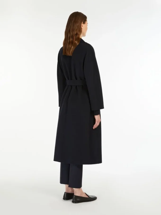 Midi-jas van wollen broadcloth, middernachtblauw