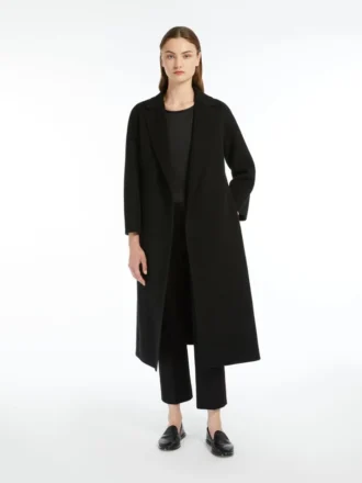 Midi-jas van wollen broadcloth, zwart