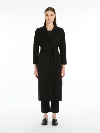 Midi-jas van wollen broadcloth, zwart