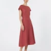 Midi-jurk van linnen canvas, kersenrood Midi-jurk van linnen canvas, kersenrood