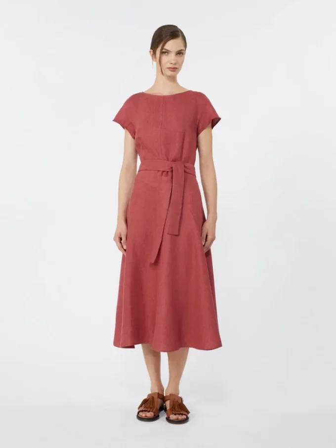 Midi-jurk van linnen canvas, kersenrood Midi-jurk van linnen canvas, kersenrood