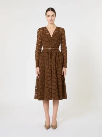 Midi-jurk van tule, chocoladebruin