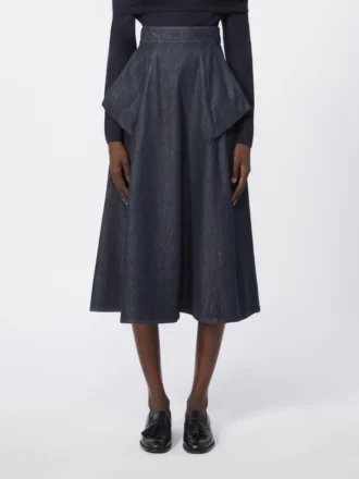Midi-rok van katoen met denimlook, middernachtblauw