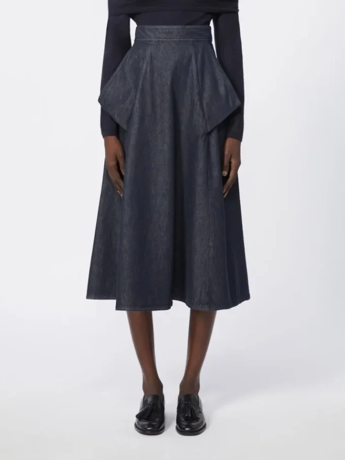 Midi-rok van katoen met denimlook, middernachtblauw Midi-rok van katoen met denimlook, middernachtblauw