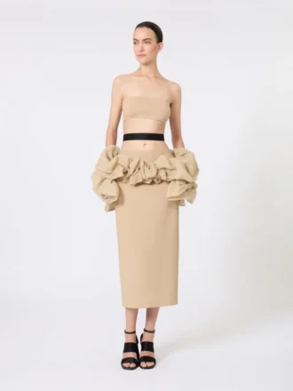 Midi-rok van viscose jersey met ruches, camel Midi-rok van viscose jersey met ruches, camel