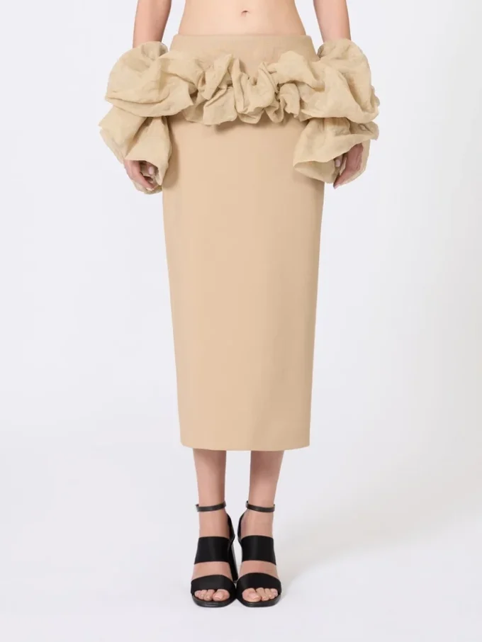 Midi-rok van viscose jersey met ruches, camel Midi-rok van viscose jersey met ruches, camel