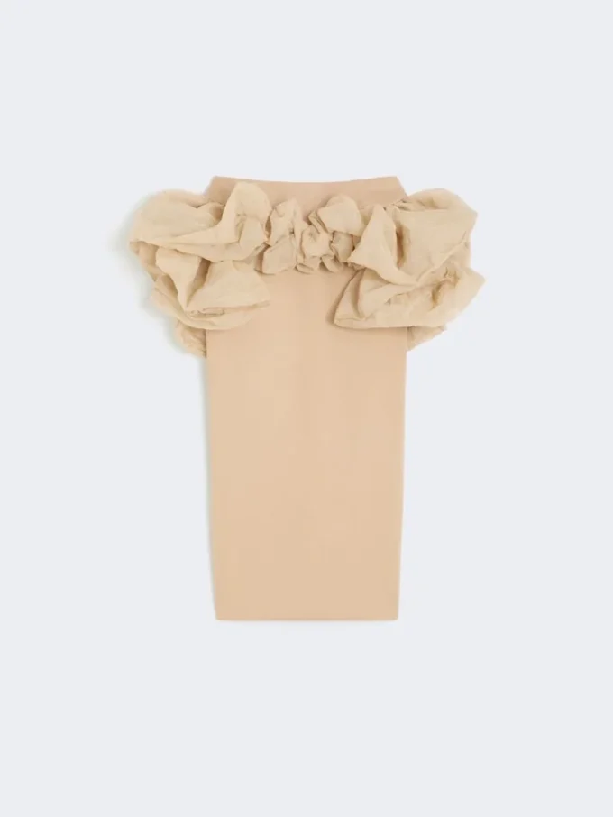 Midi-rok van viscose jersey met ruches, camel Midi-rok van viscose jersey met ruches, camel