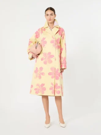 Midi-trenchcoat van waterafstotende gabardine met patroon, geel