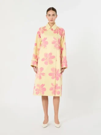 Midi-trenchcoat van waterafstotende gabardine met patroon, geel